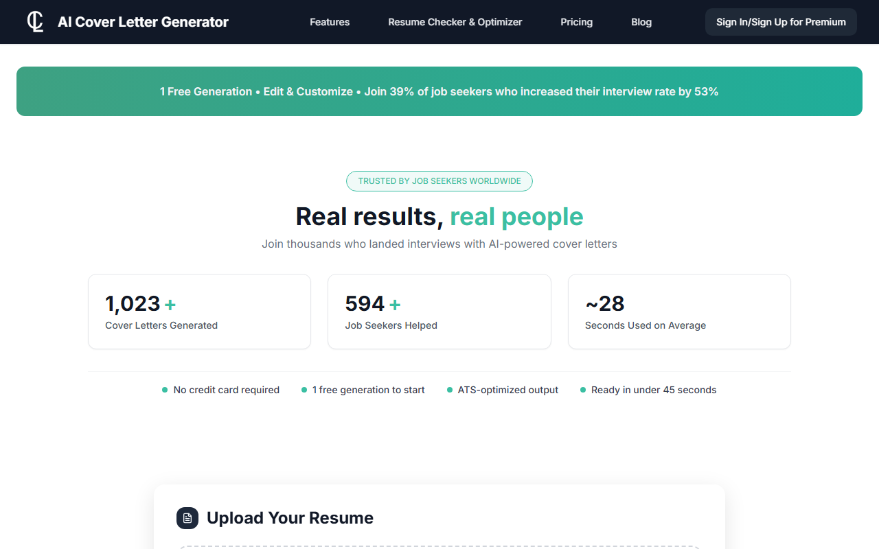 AI Cover Letter Generator screenshot