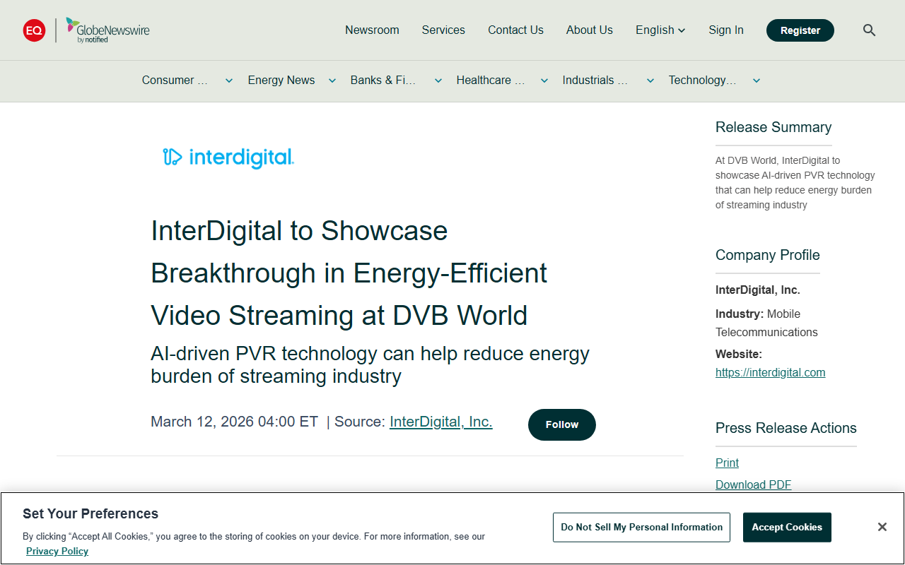 GlobeNewswire screenshot