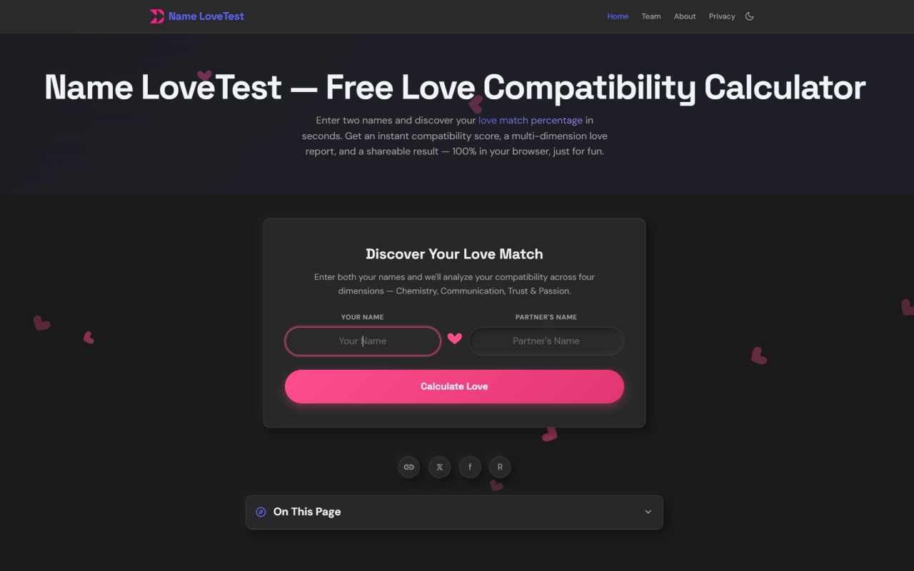 Name LoveTest Review: Privacy-First Love Calculator with Shareable Images