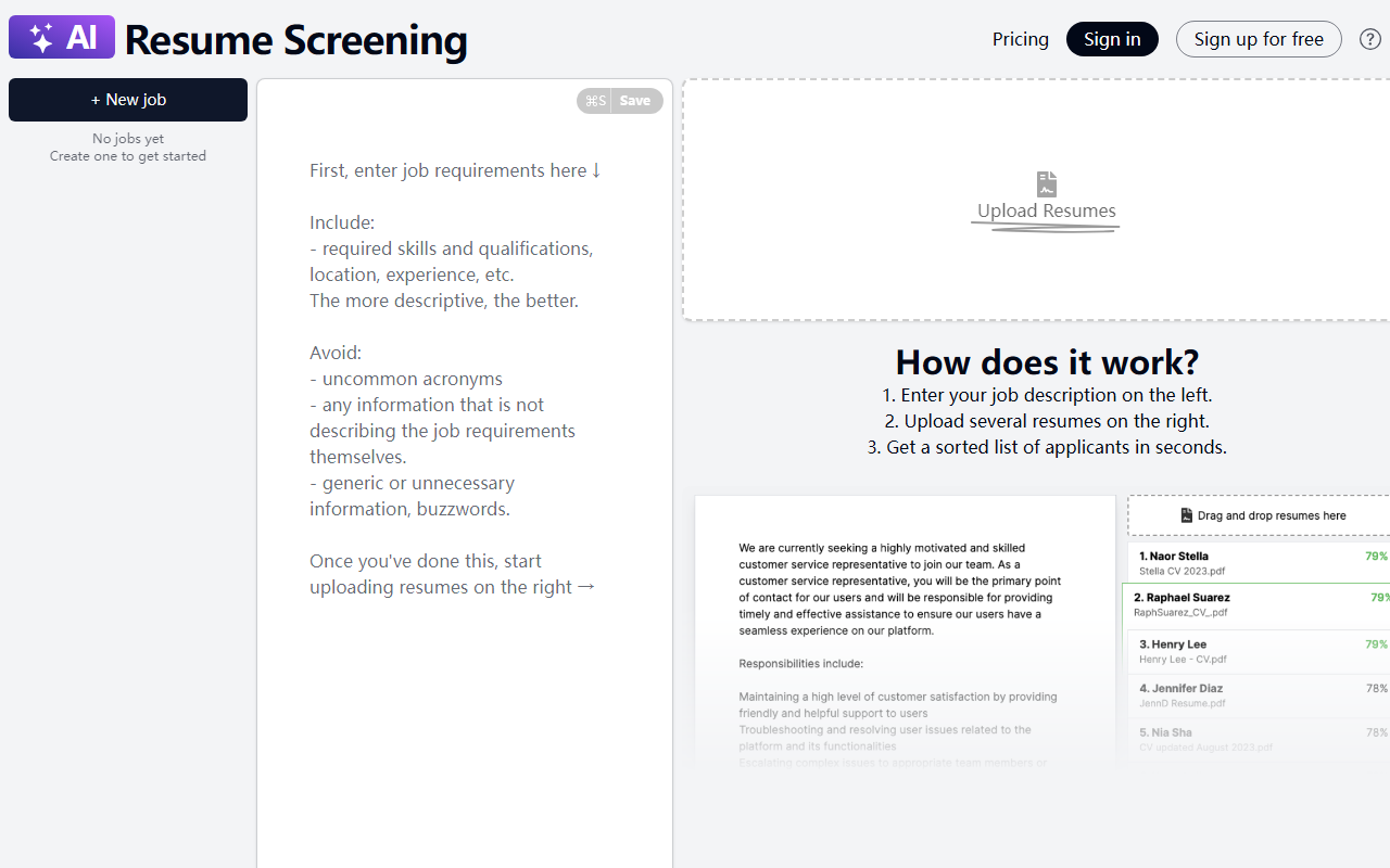 ResumeScreening.ai screenshot