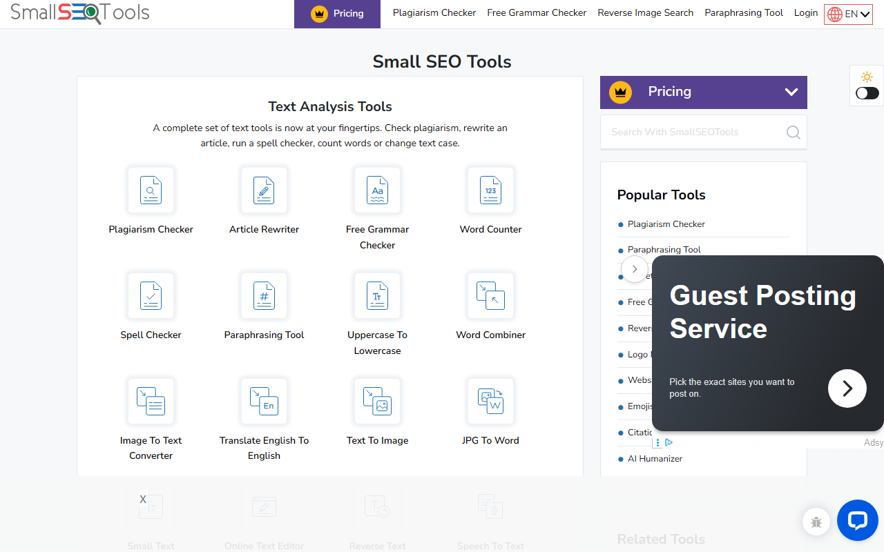 SmallSEOTools screenshot