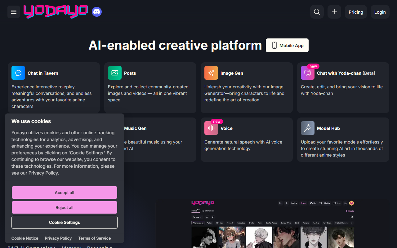Yodayo screenshot