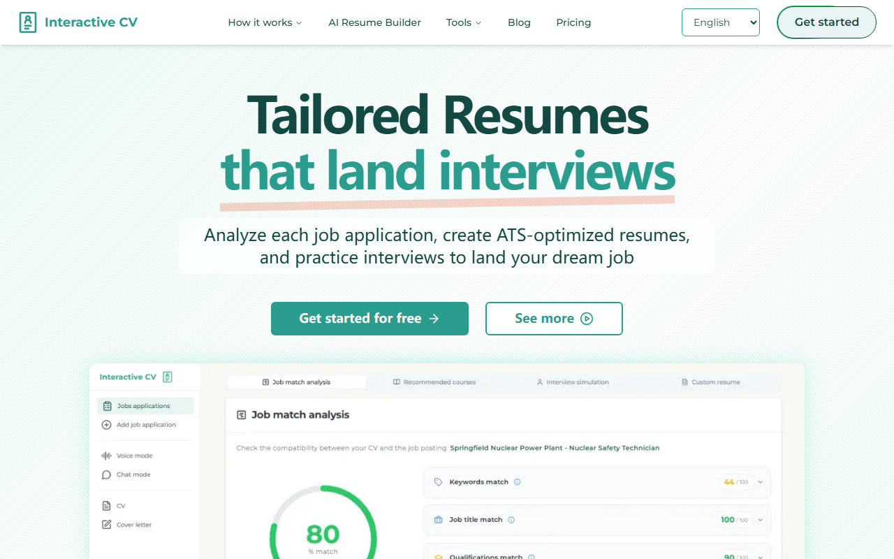 Interactive CV screenshot