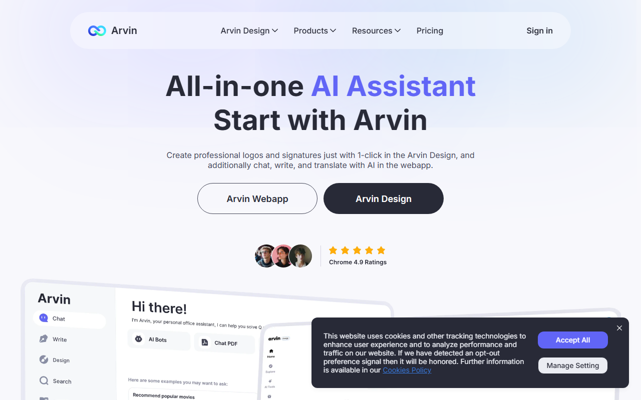 Arvin AI screenshot
